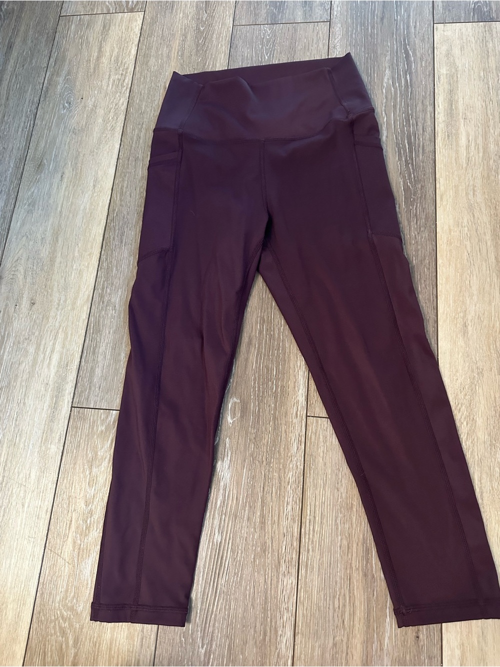 Zyia Active High-Rise Burgundy Cropped Leggings with Side Pockets